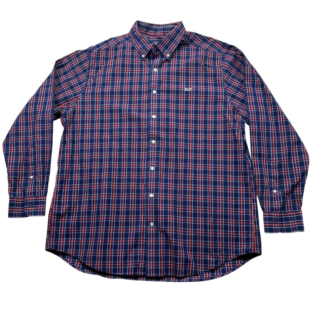 Vineyard Vines Mens XL Slim Fit Whale Shirt Navy Red Plaid Button Down #1127